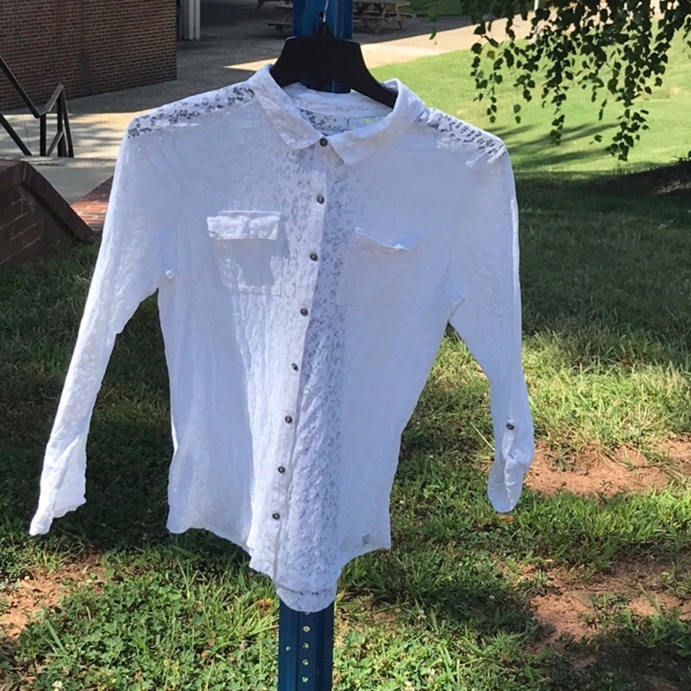 Eddie Bauer White 3/4 Sleeve Button Down Shirt